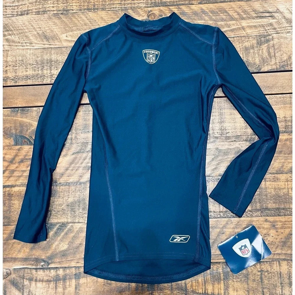 NWT Reebok Equip. NFL Navy Blue Long Sleeve Shirt SZ Boy Youth M Wicking Fabric